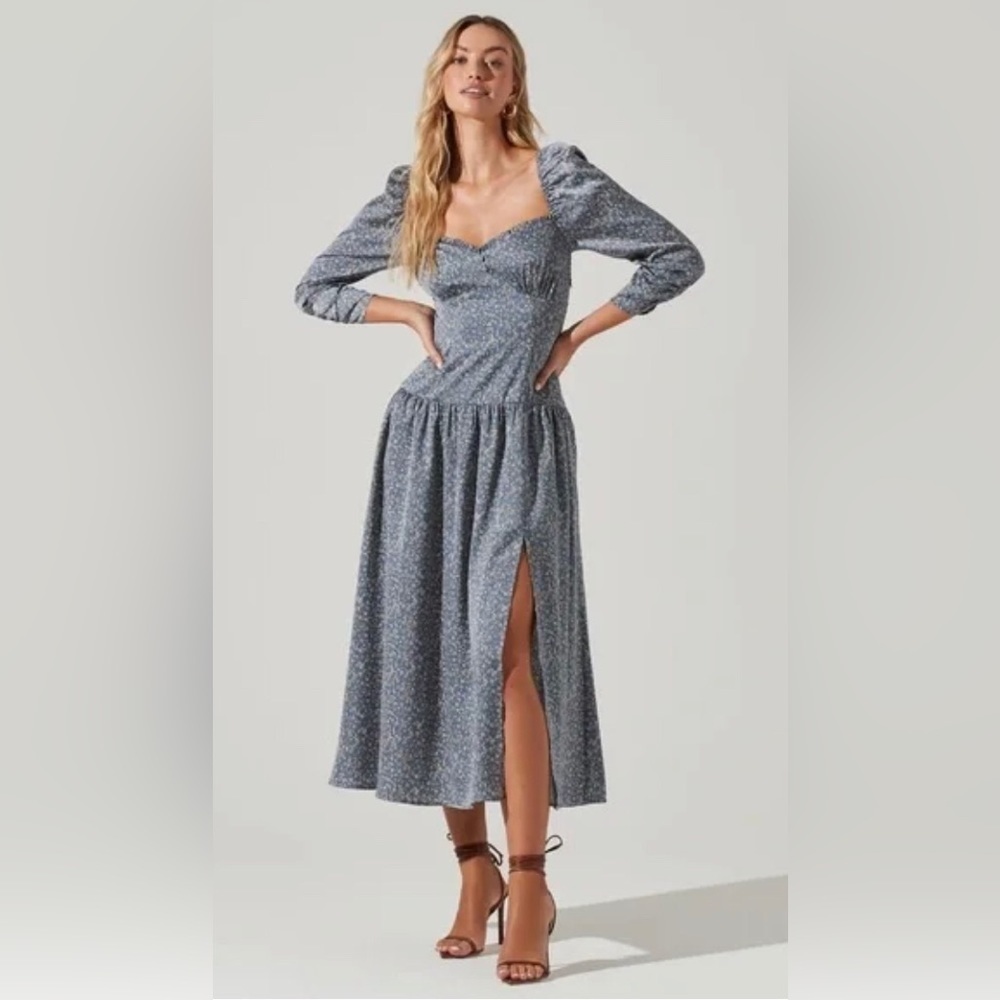 NEW Astr The Label Women’s Maxi Floral Silky Puff Sleeve Dress Size Large - Picture 2 of 16